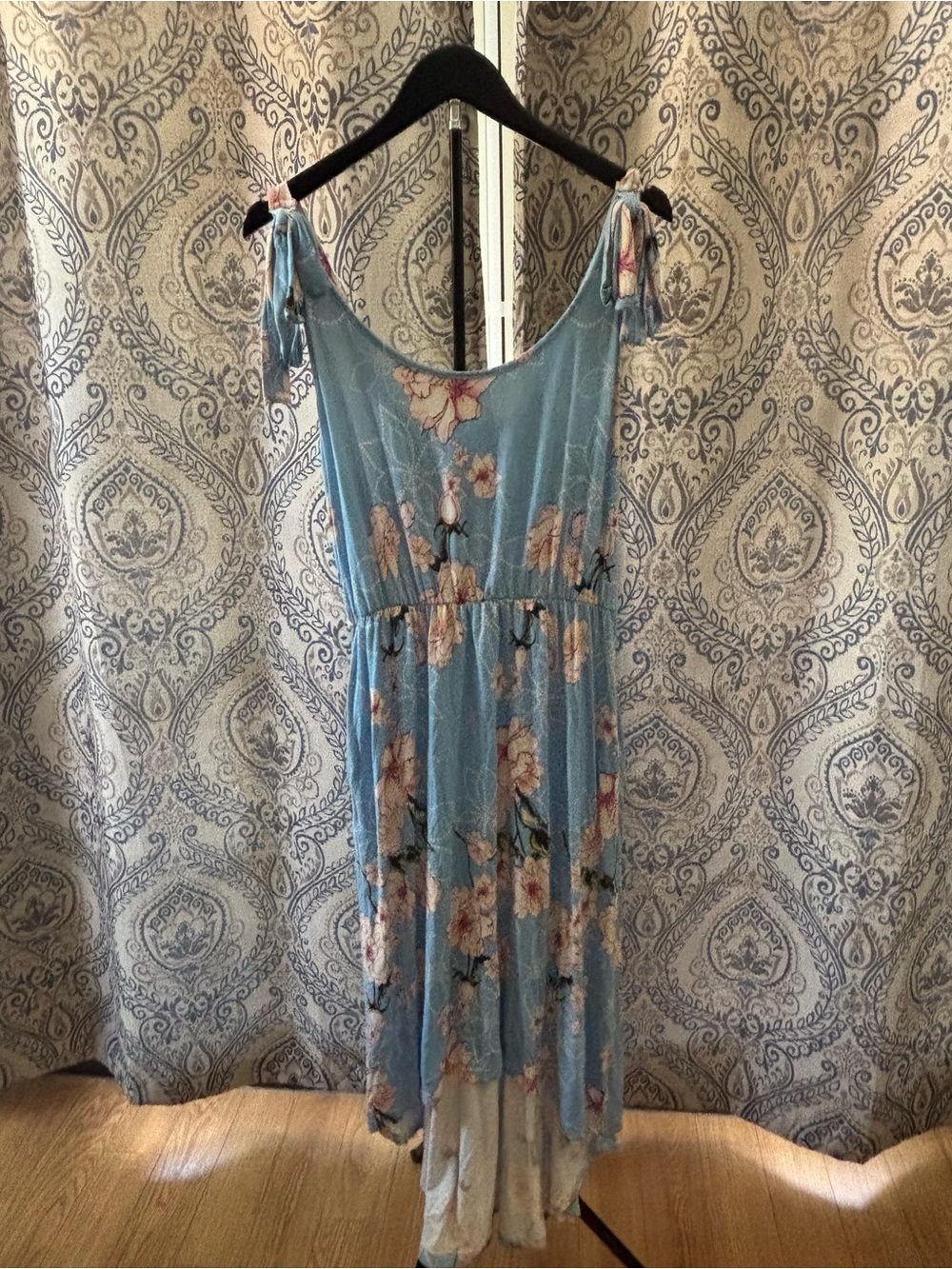 Blue Floral Tie-Shoulder Maxi Dress